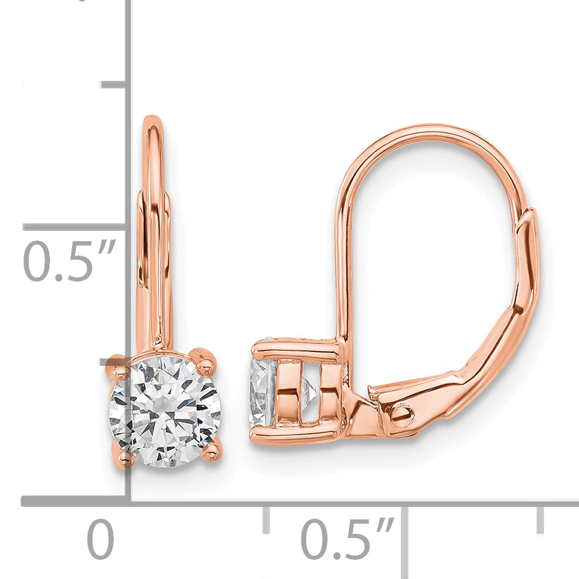 Sterling Shimmer Sterling Silver Rose-tone Flash Rose-gold Plated 5mm CZ 2 Stone Leverback Earrings