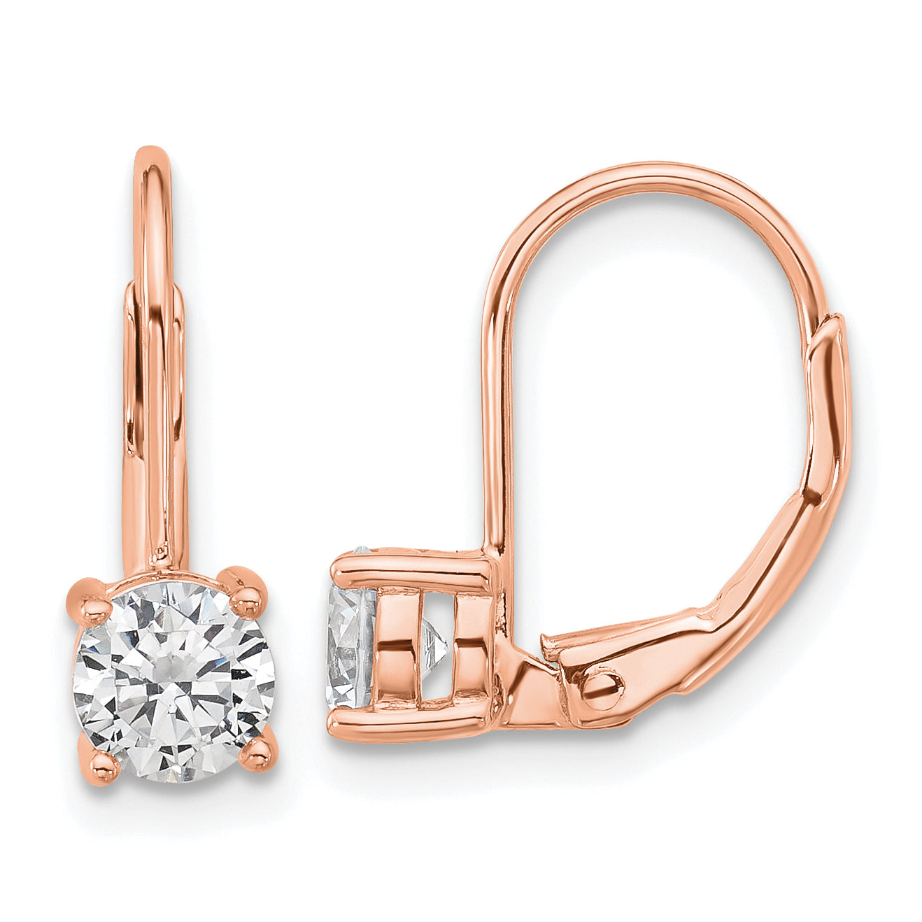 Sterling Shimmer Sterling Silver Rose-tone Flash Rose-gold Plated 5mm CZ 2 Stone Leverback Earrings Main image