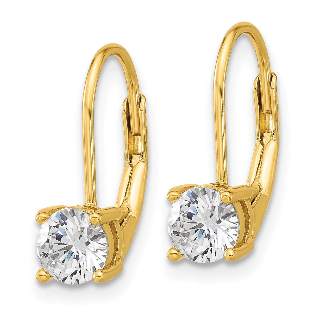 Sterling Shimmer Sterling Silver Gold-tone Flash-gold Plated 5mm CZ 2 Stone Leverback Earrings Secondary image