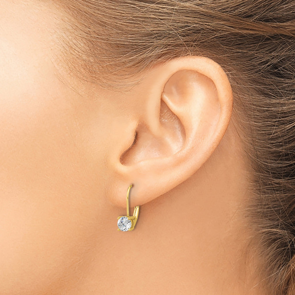 Sterling Shimmer Sterling Silver Gold-tone Flash-gold Plated 5mm CZ 2 Stone Leverback Earrings