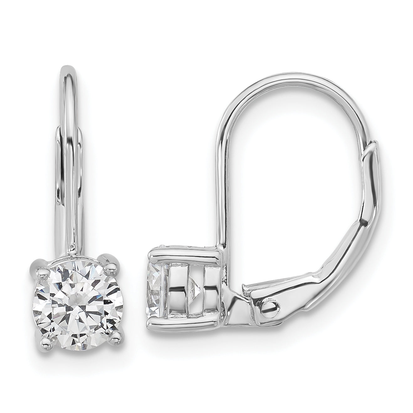Sterling Shimmer Sterling Silver Rhodium-plated 5mm CZ 2 Stone Leverback Earrings Main image