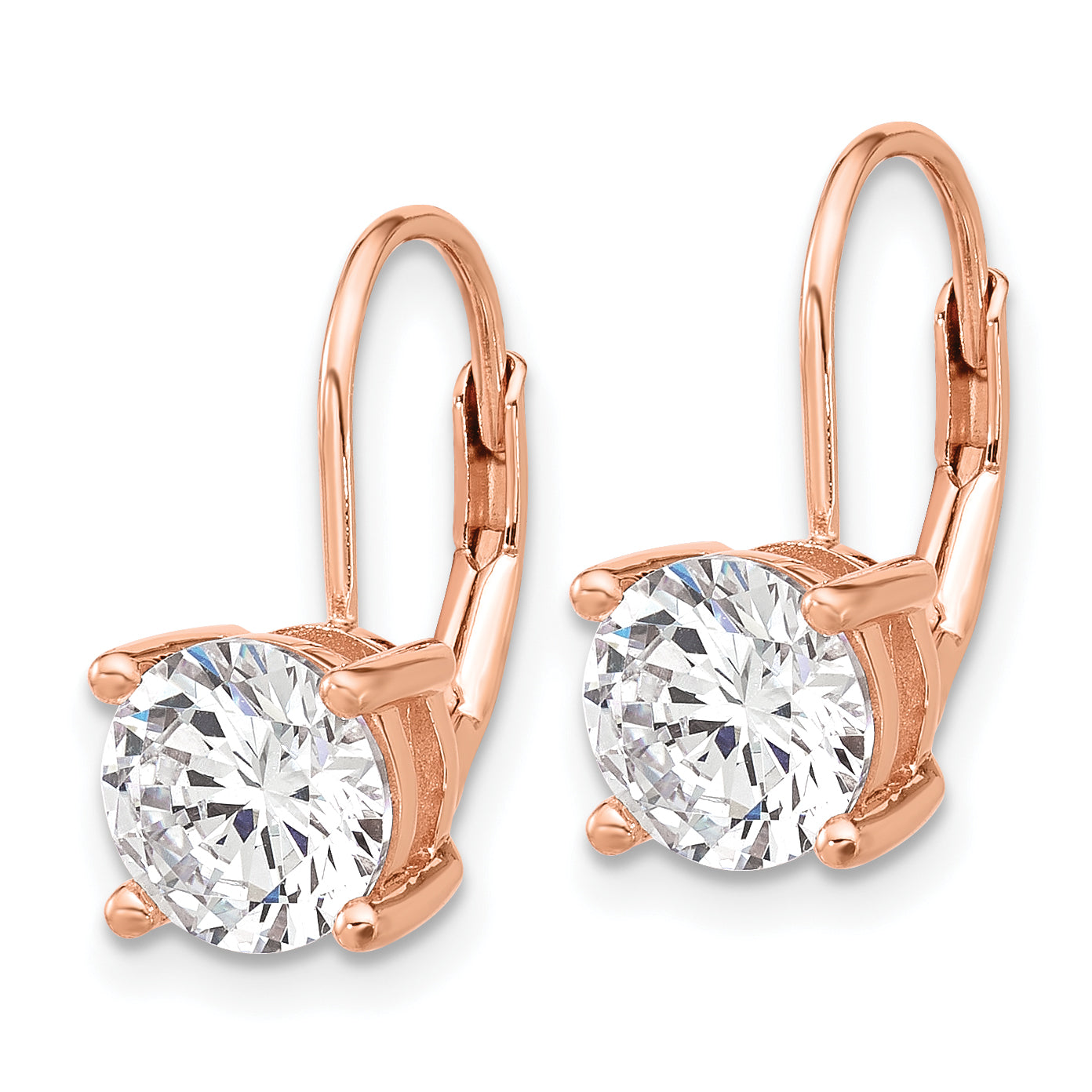 Sterling Shimmer Sterling Silver Rose-tone Flash Rose-gold Plated 7mm CZ 2 Stone Leverback Earrings Secondary image