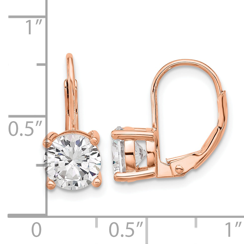 Sterling Shimmer Sterling Silver Rose-tone Flash Rose-gold Plated 7mm CZ 2 Stone Leverback Earrings