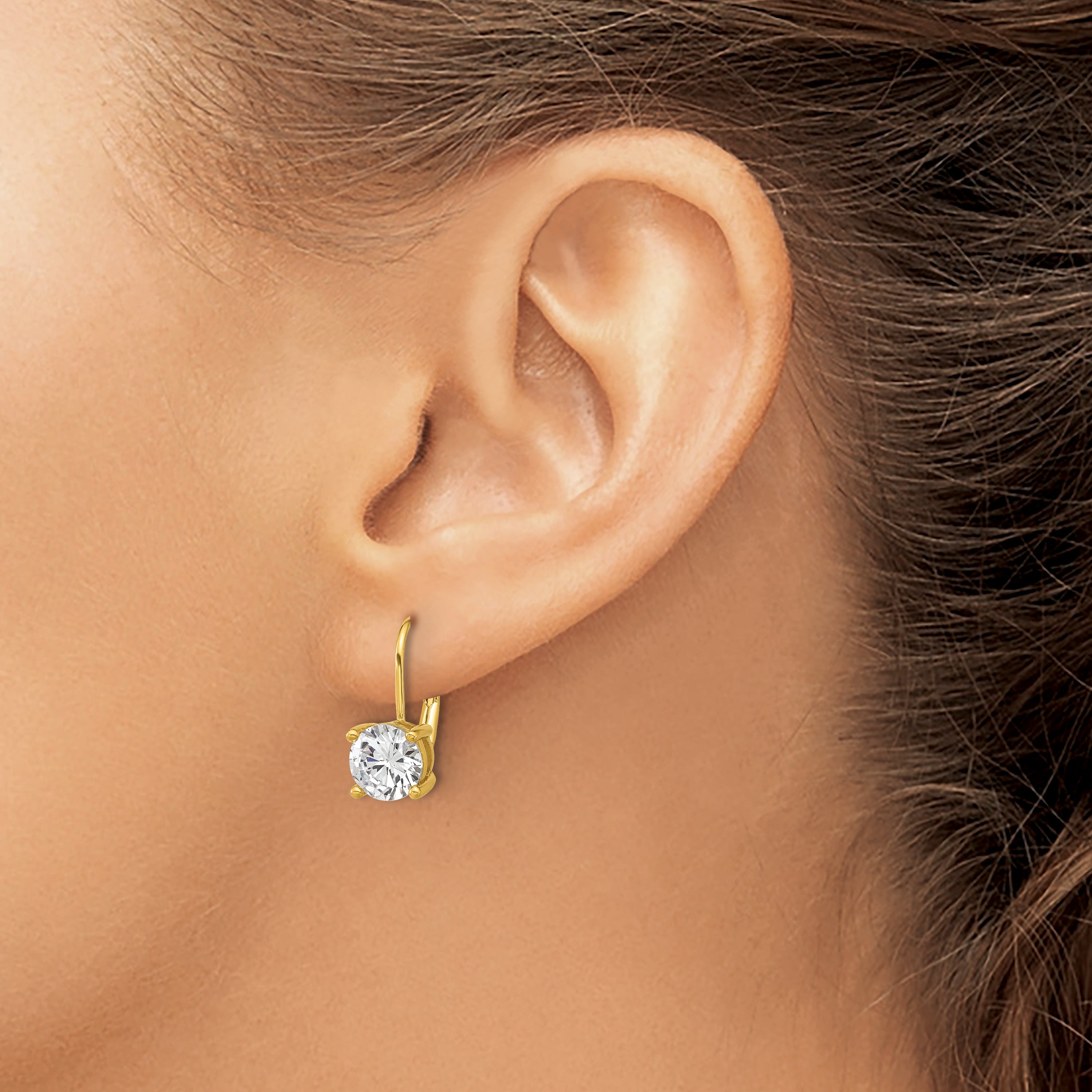 Sterling Shimmer Sterling Silver Gold-tone Flash-gold Plated 7mm CZ 2 Stone Leverback Earrings