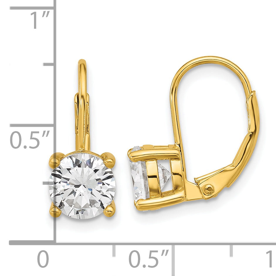 Sterling Shimmer Sterling Silver Gold-tone Flash-gold Plated 7mm CZ 2 Stone Leverback Earrings
