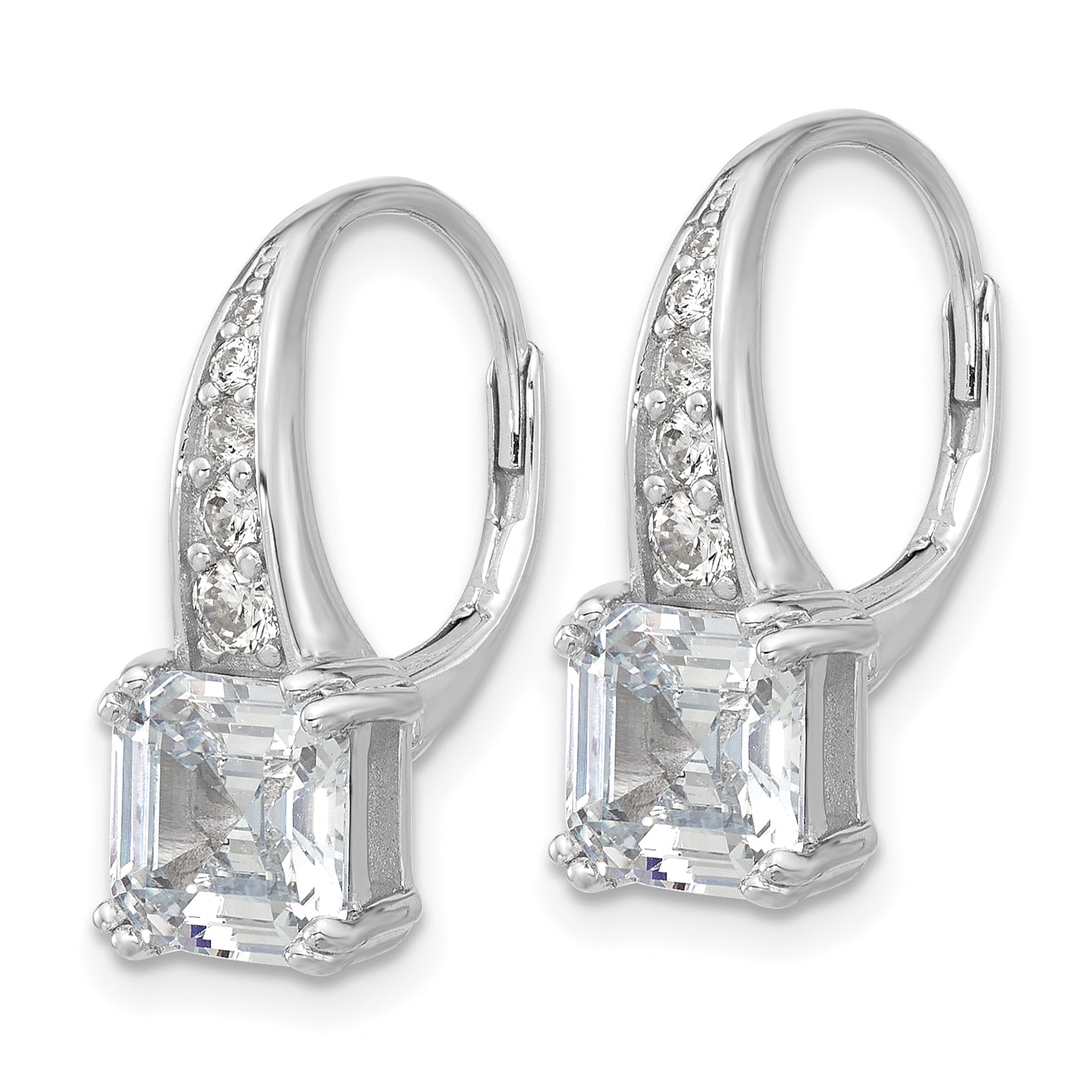 Sterling Shimmer Sterling Silver Rhodium-plated CZ 12 Stone Leverback Earrings Secondary image