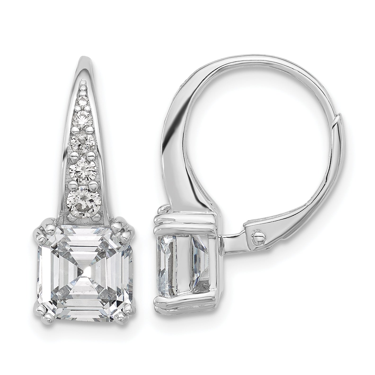 Sterling Shimmer Sterling Silver Rhodium-plated CZ 12 Stone Leverback Earrings Main image