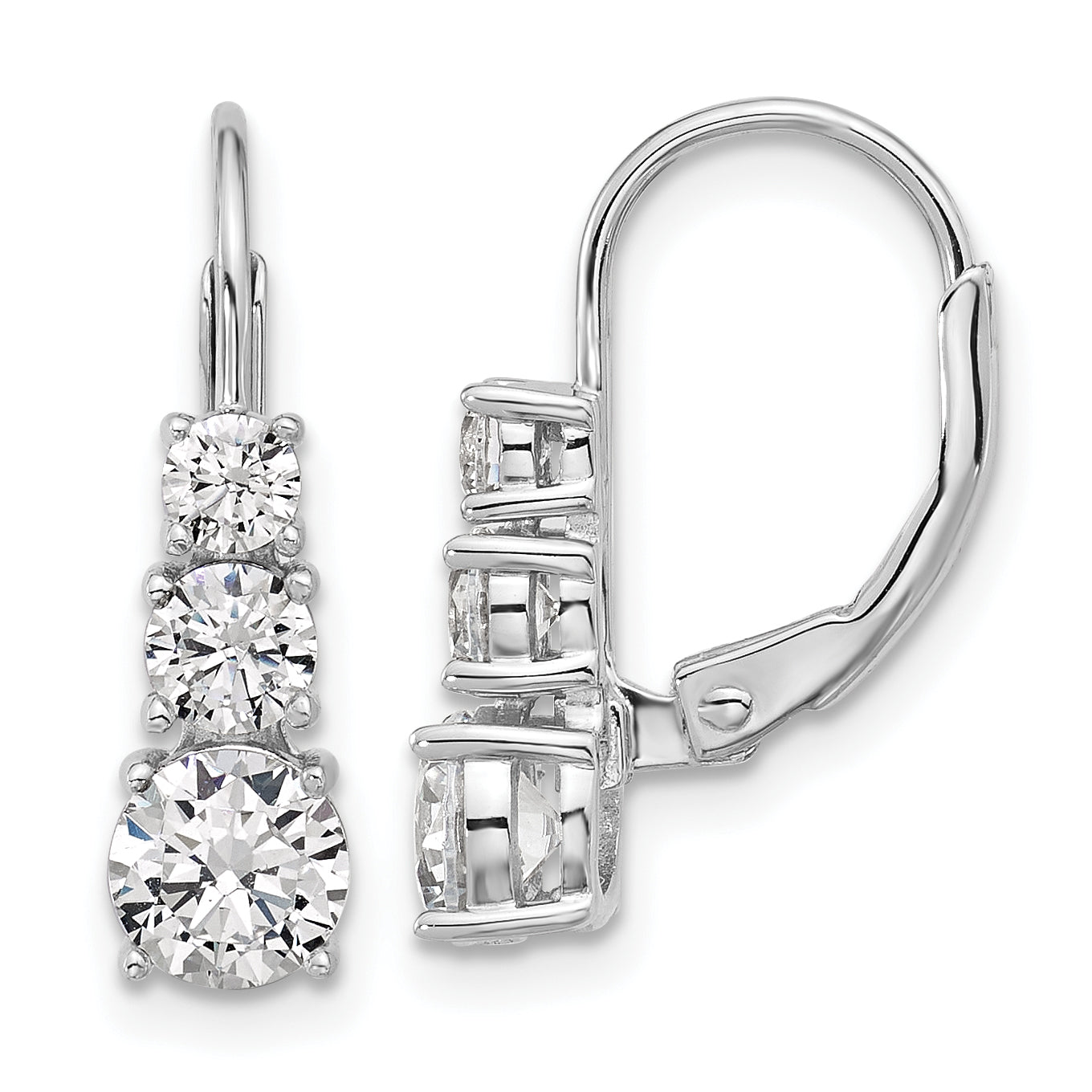 Sterling Shimmer Sterling Silver Rhodium-plated CZ 6 Stone Leverback Earrings Main image