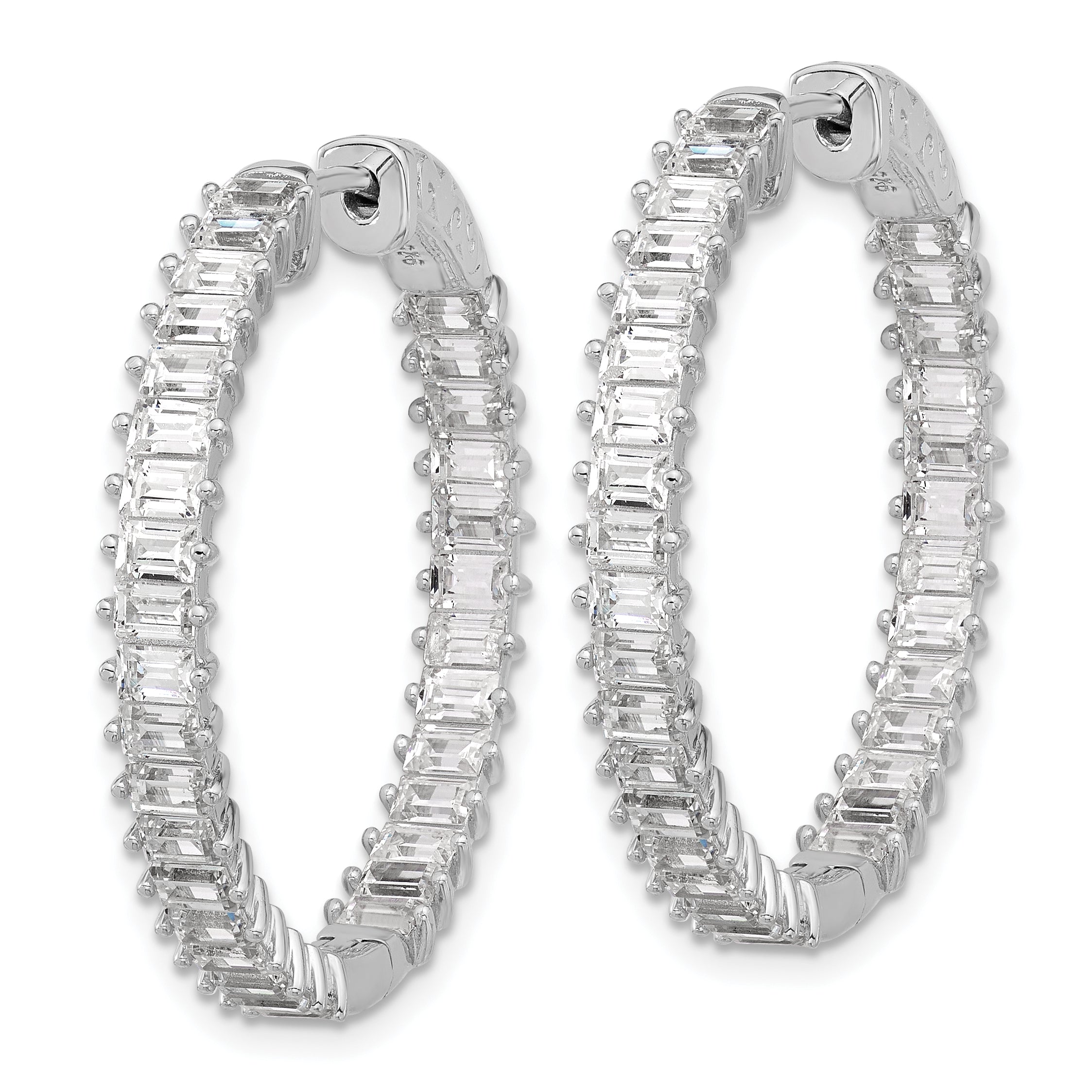 Sterling Shimmer Sterling Silver Rhodium-plated 3mm x 2mm CZ 64 Stone In and Out Hinged Hoop Earrings Secondary image
