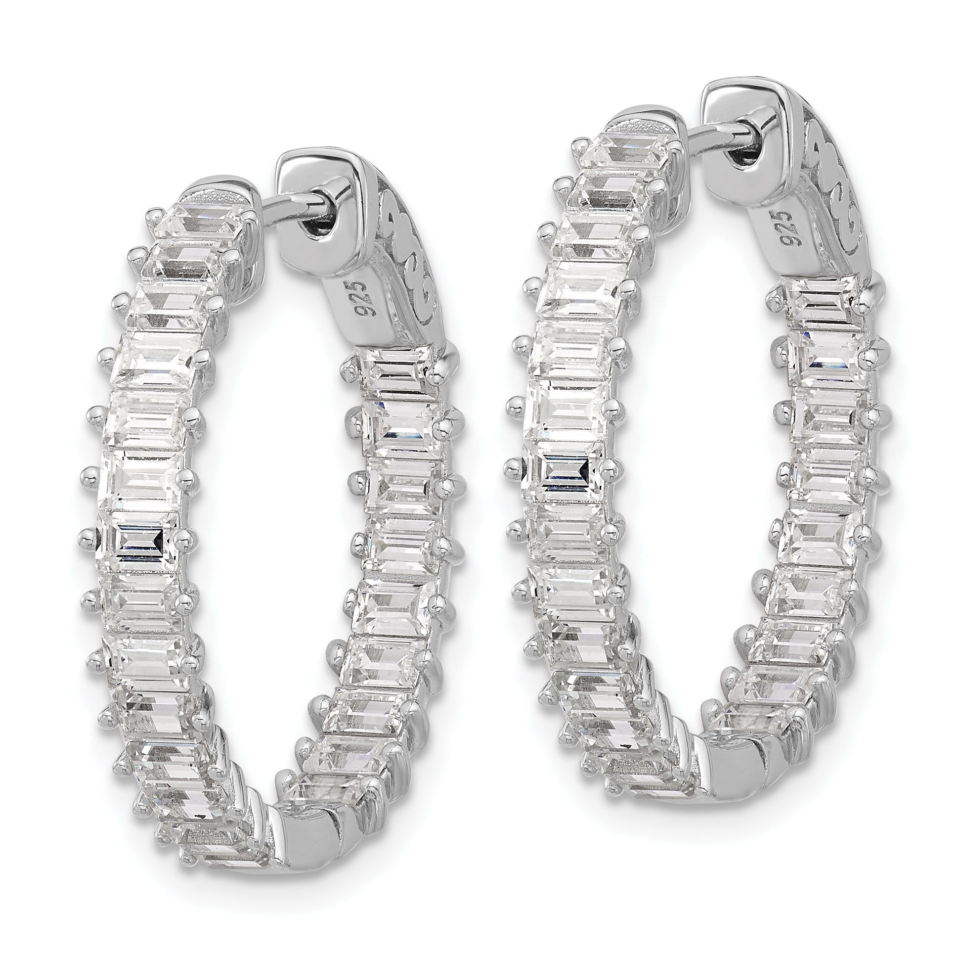 Sterling Shimmer Sterling Silver Rhodium-plated 3mm x 2mm CZ 46 Stone In and Out Hinged Hoop Earrings Secondary image