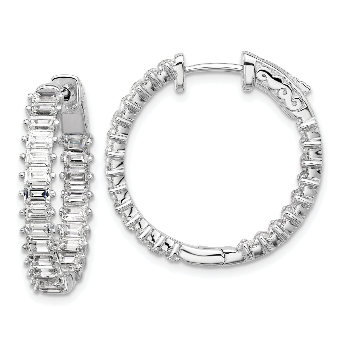 Cubic Zirconia 46-Stone Out Hoop Earrings in Sterling Silver, 25mm Hinged - Sophia Jewelers Main image