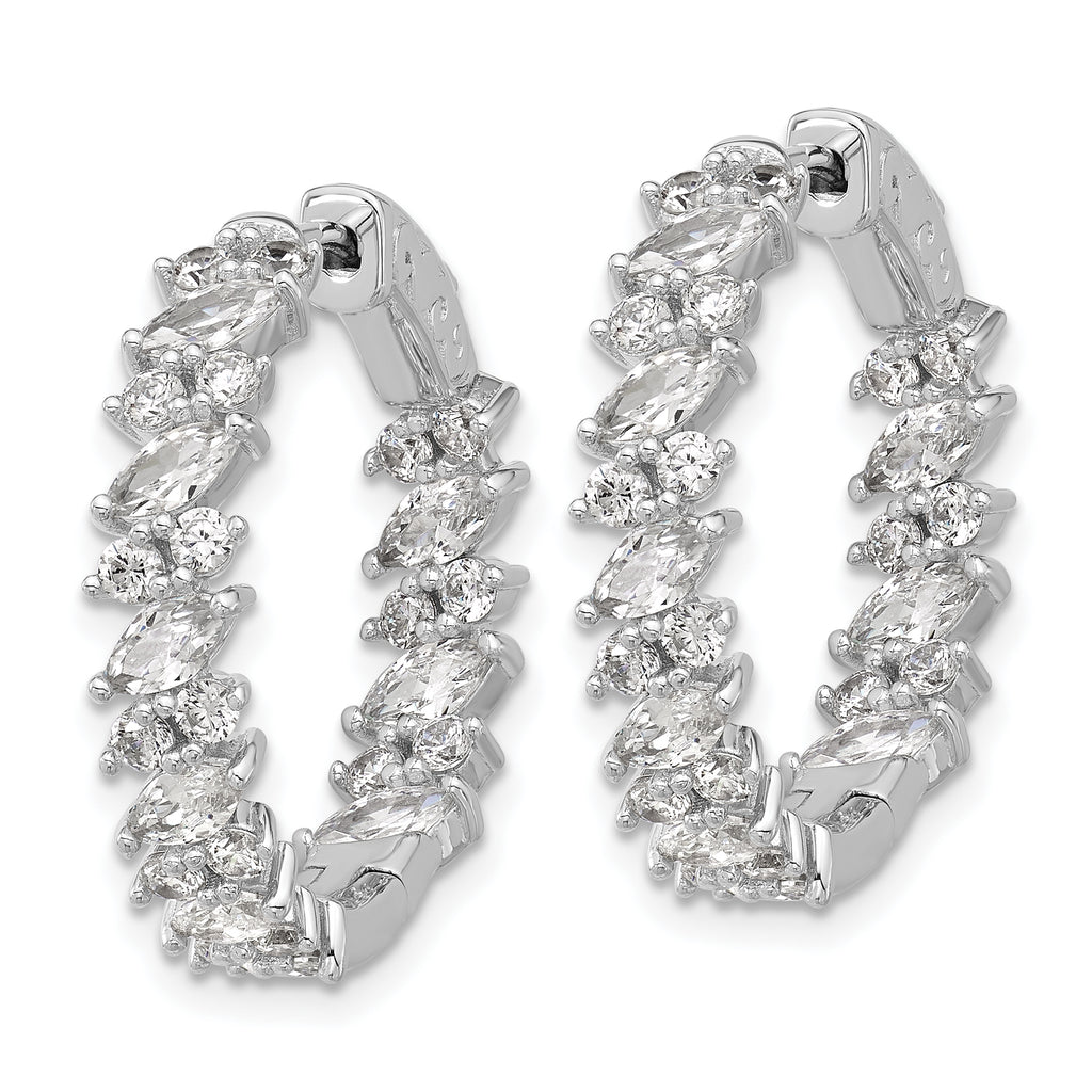 Sterling Shimmer Sterling Silver Rhodium-plated CZ 54 Stone In and Out Hinged Hoop Earrings