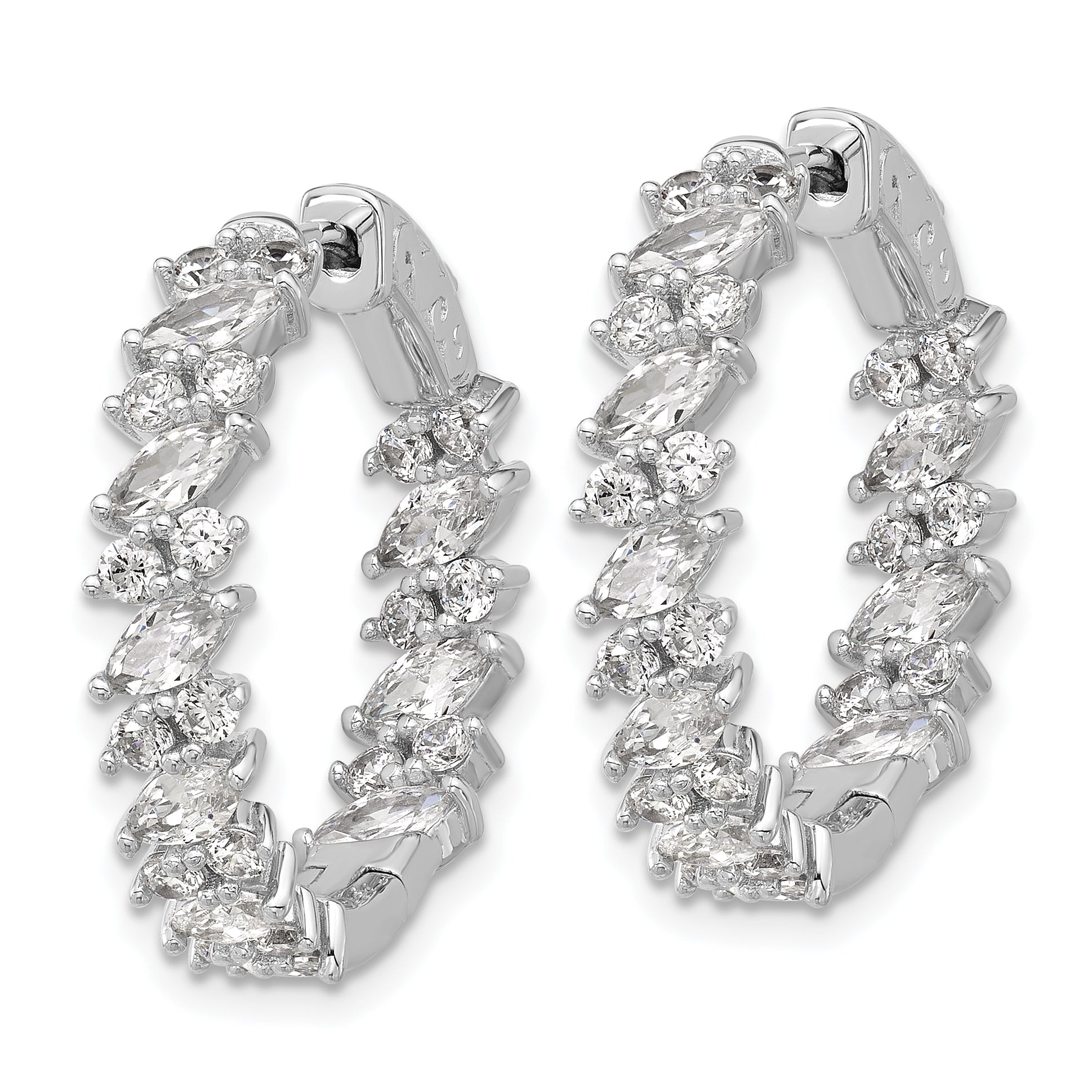 Sterling Shimmer Sterling Silver Rhodium-plated CZ 54 Stone In and Out Hinged Hoop Earrings