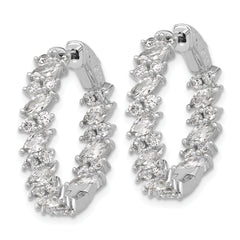 Sterling Shimmer Sterling Silver Rhodium-plated CZ 54 Stone In and Out Hinged Hoop Earrings
