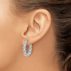 Sterling Shimmer Sterling Silver Rhodium-plated CZ 54 Stone In and Out Hinged Hoop Earrings