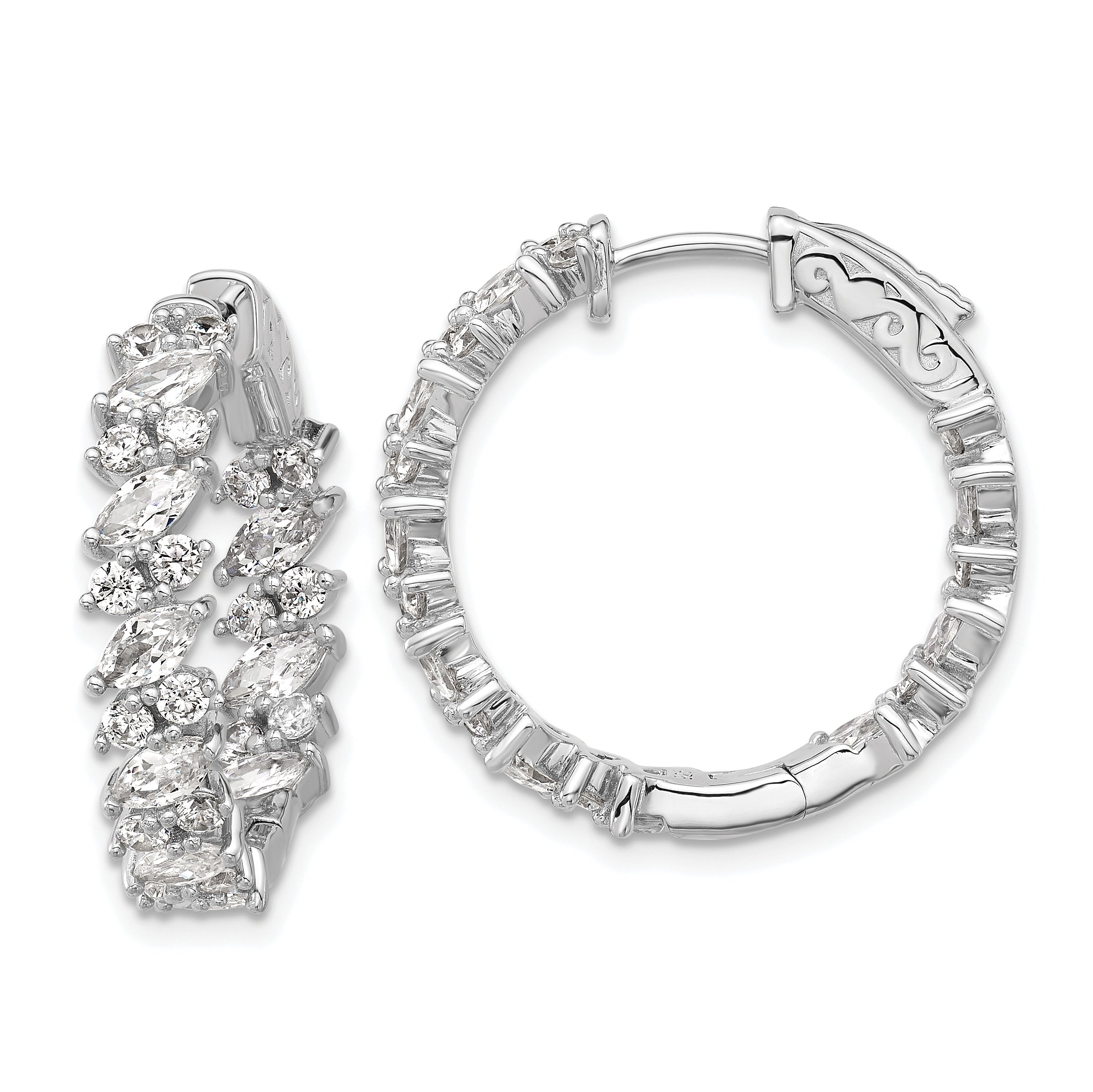 Sterling Shimmer Sterling Silver Rhodium-plated CZ 54 Stone In and Out Hinged Hoop Earrings Main image