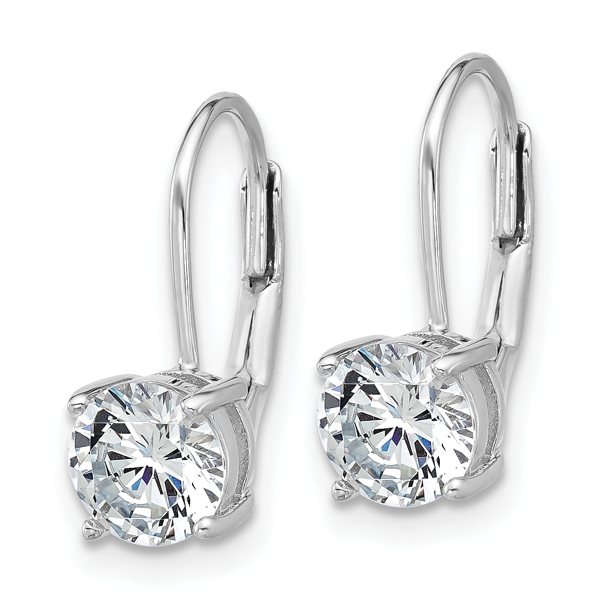 Sterling Shimmer Sterling Silver Rhodium-plated 6mm CZ 2 Stone Leverback Earrings