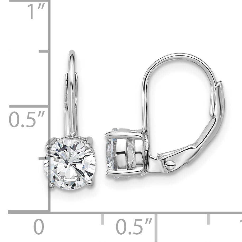 Sterling Shimmer Sterling Silver Rhodium-plated 6mm CZ 2 Stone Leverback Earrings