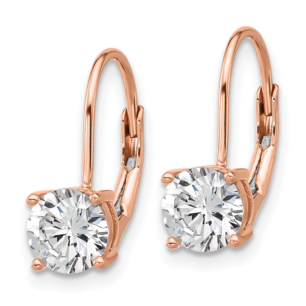 Sterling Shimmer Sterling Silver Rose-tone Flash Rose-gold Plated 6mm CZ 2 Stone Leverback Earrings