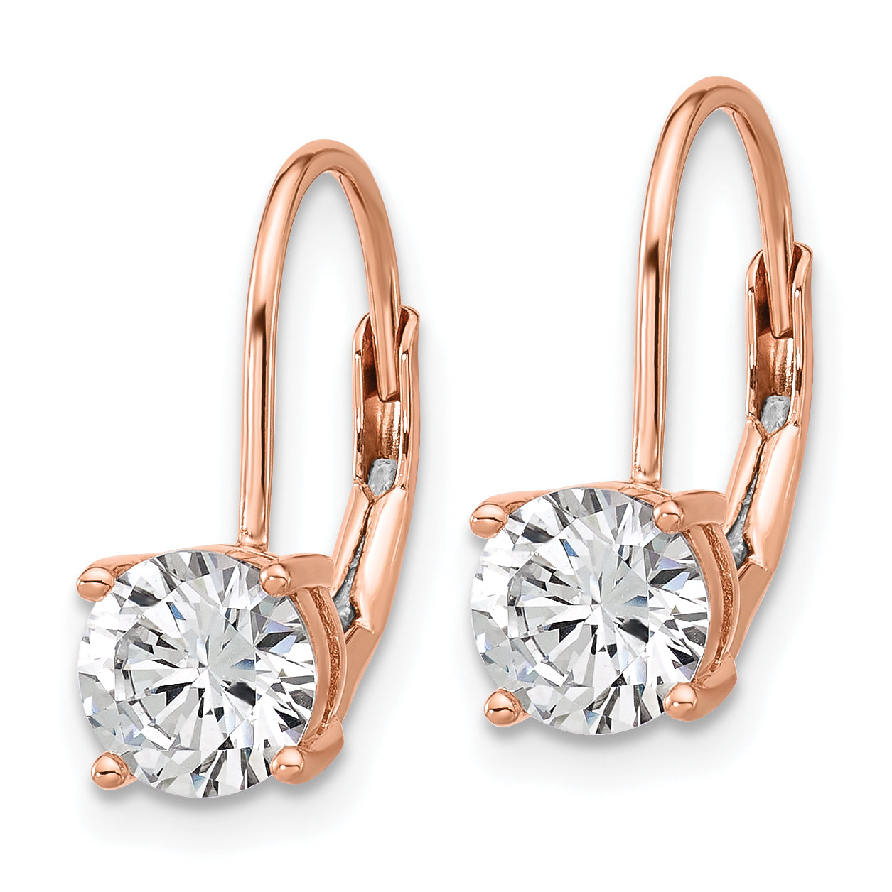 Sterling Shimmer Sterling Silver Rose-tone Flash Rose-gold Plated 6mm CZ 2 Stone Leverback Earrings