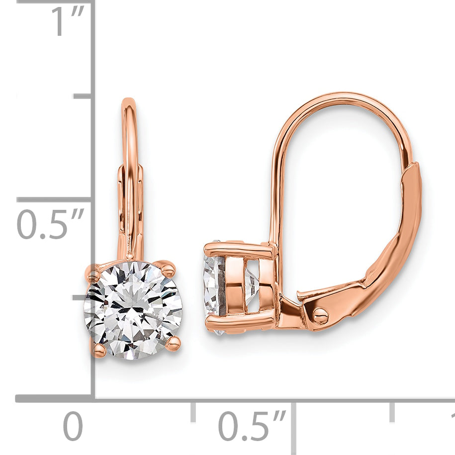 Sterling Shimmer Sterling Silver Rose-tone Flash Rose-gold Plated 6mm CZ 2 Stone Leverback Earrings
