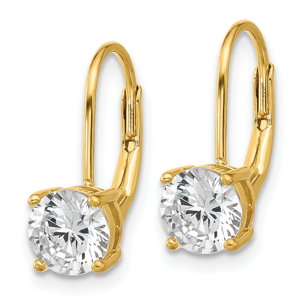 Sterling Shimmer Sterling Silver Gold-tone Flash-gold Plated 6mm CZ 2 Stone Leverback Earrings Secondary image