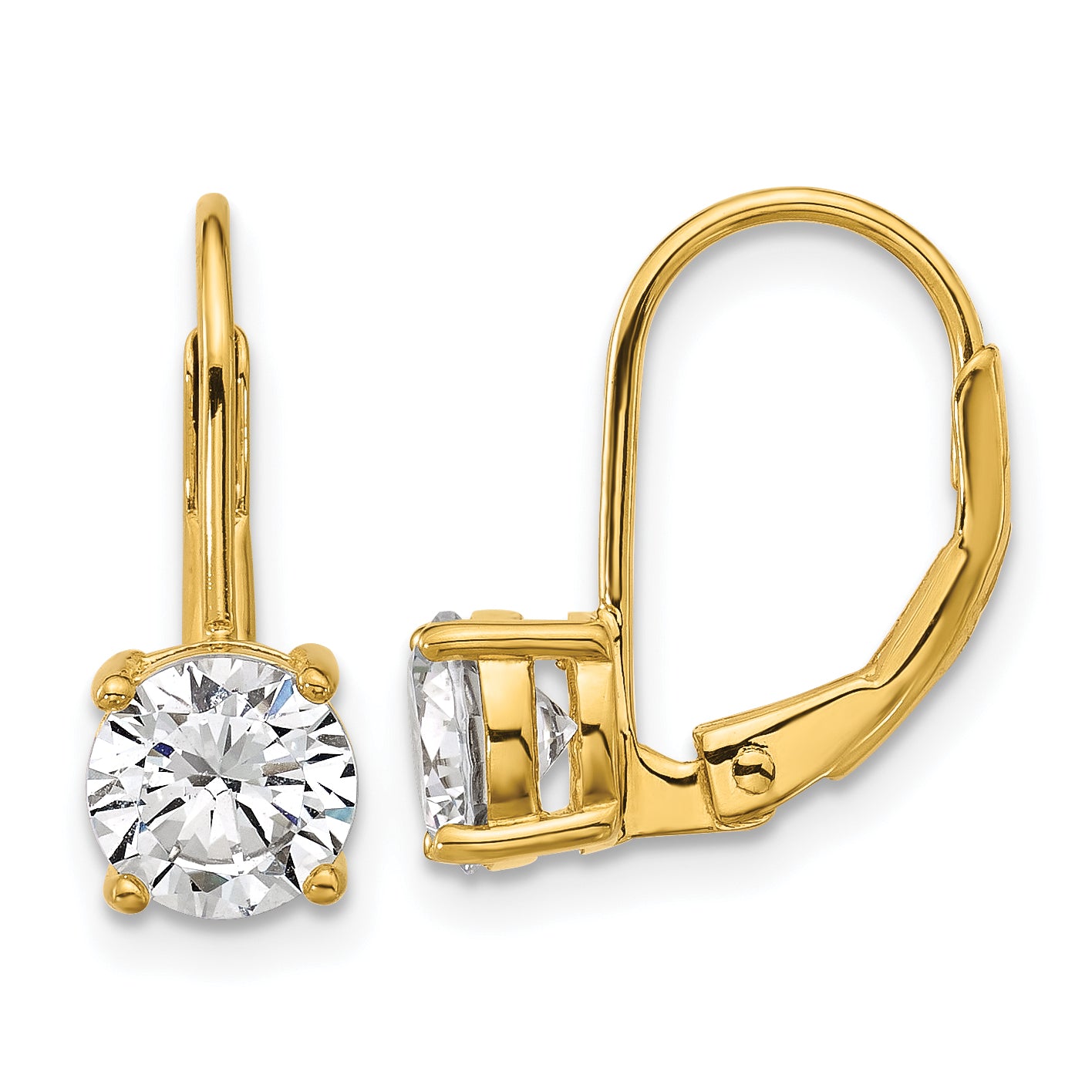 Sterling Shimmer Sterling Silver Gold-tone Flash-gold Plated 6mm CZ 2 Stone Leverback Earrings Main image