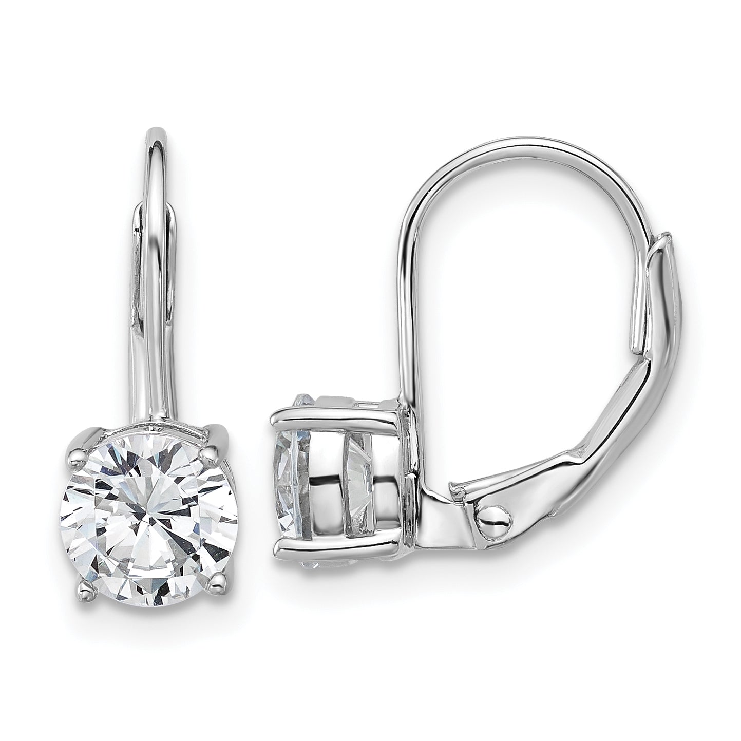 Sterling Shimmer Sterling Silver Rhodium-plated 6mm CZ 2 Stone Leverback Earrings Main image
