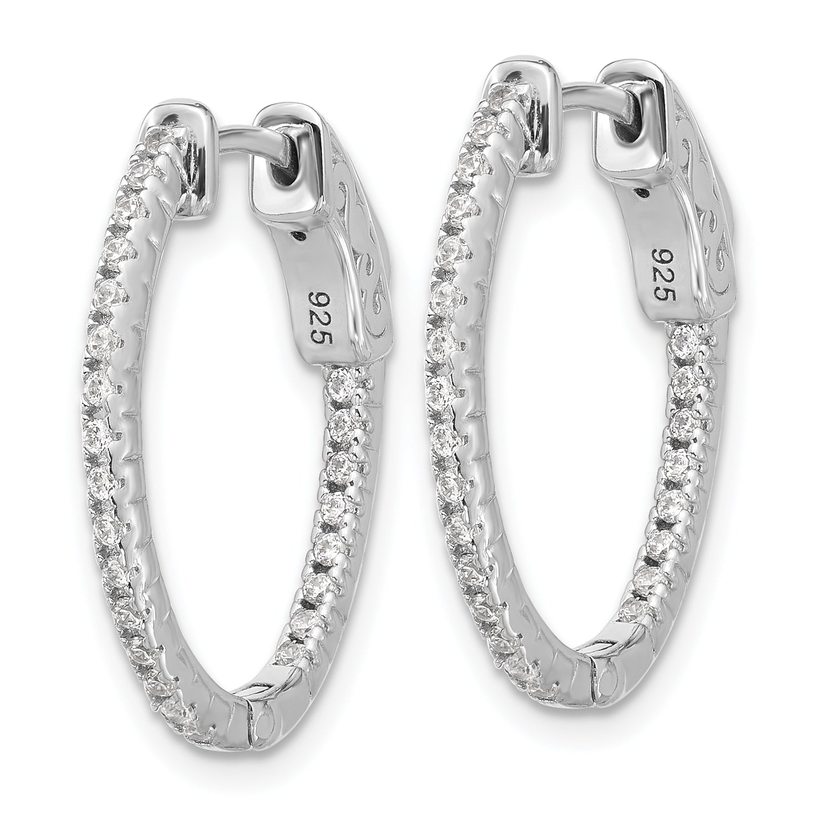 Sterling Shimmer Sterling Silver Rhodium-plated 1.3mm CZ 48 Stone Oval In and Out Hinged Oval Hoop Earrings Secondary image