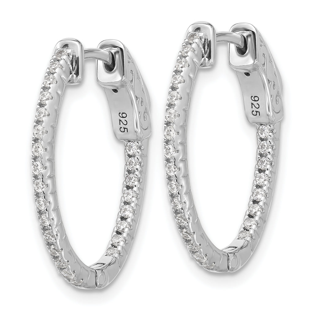 Sterling Shimmer Sterling Silver Rhodium-plated 1.3mm CZ 48 Stone Oval In and Out Hinged Oval Hoop Earrings