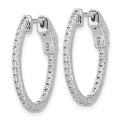 Sterling Shimmer Sterling Silver Rhodium-plated 1.3mm CZ 48 Stone Oval In and Out Hinged Oval Hoop Earrings