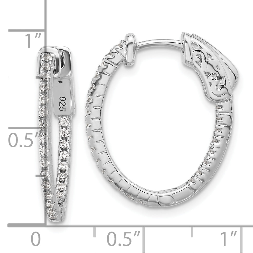 Sterling Shimmer Sterling Silver Rhodium-plated 1.3mm CZ 48 Stone Oval In and Out Hinged Oval Hoop Earrings