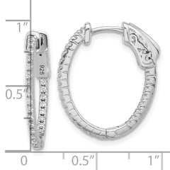 Sterling Shimmer Sterling Silver Rhodium-plated 1.3mm CZ 48 Stone Oval In and Out Hinged Oval Hoop Earrings