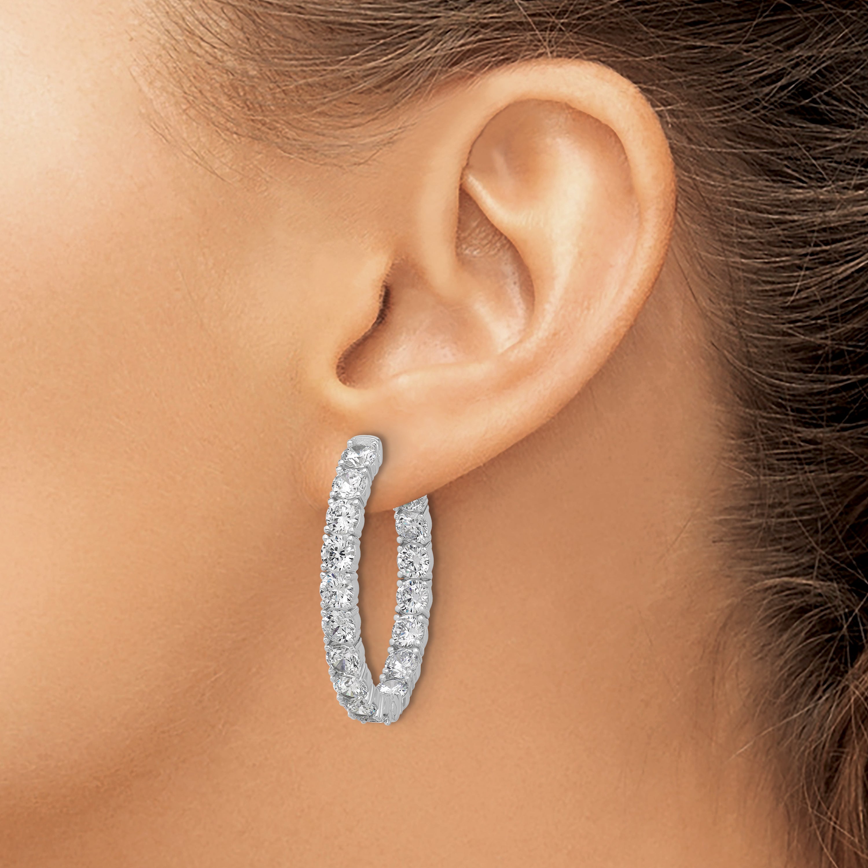 Sterling Shimmer Sterling Silver Rhodium-plated 4mm CZ 34 Stone Oval In and Out Hinged Hoop Earrings