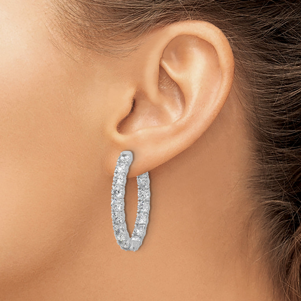 Sterling Shimmer Sterling Silver Rhodium-plated 4mm CZ 34 Stone Oval In and Out Hinged Hoop Earrings