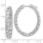 Sterling Shimmer Sterling Silver Rhodium-plated 4mm CZ 34 Stone Oval In and Out Hinged Hoop Earrings