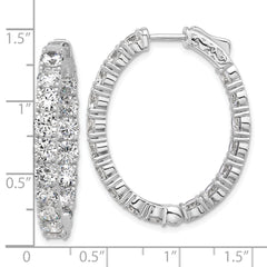 Sterling Shimmer Sterling Silver Rhodium-plated 4mm CZ 34 Stone Oval In and Out Hinged Hoop Earrings