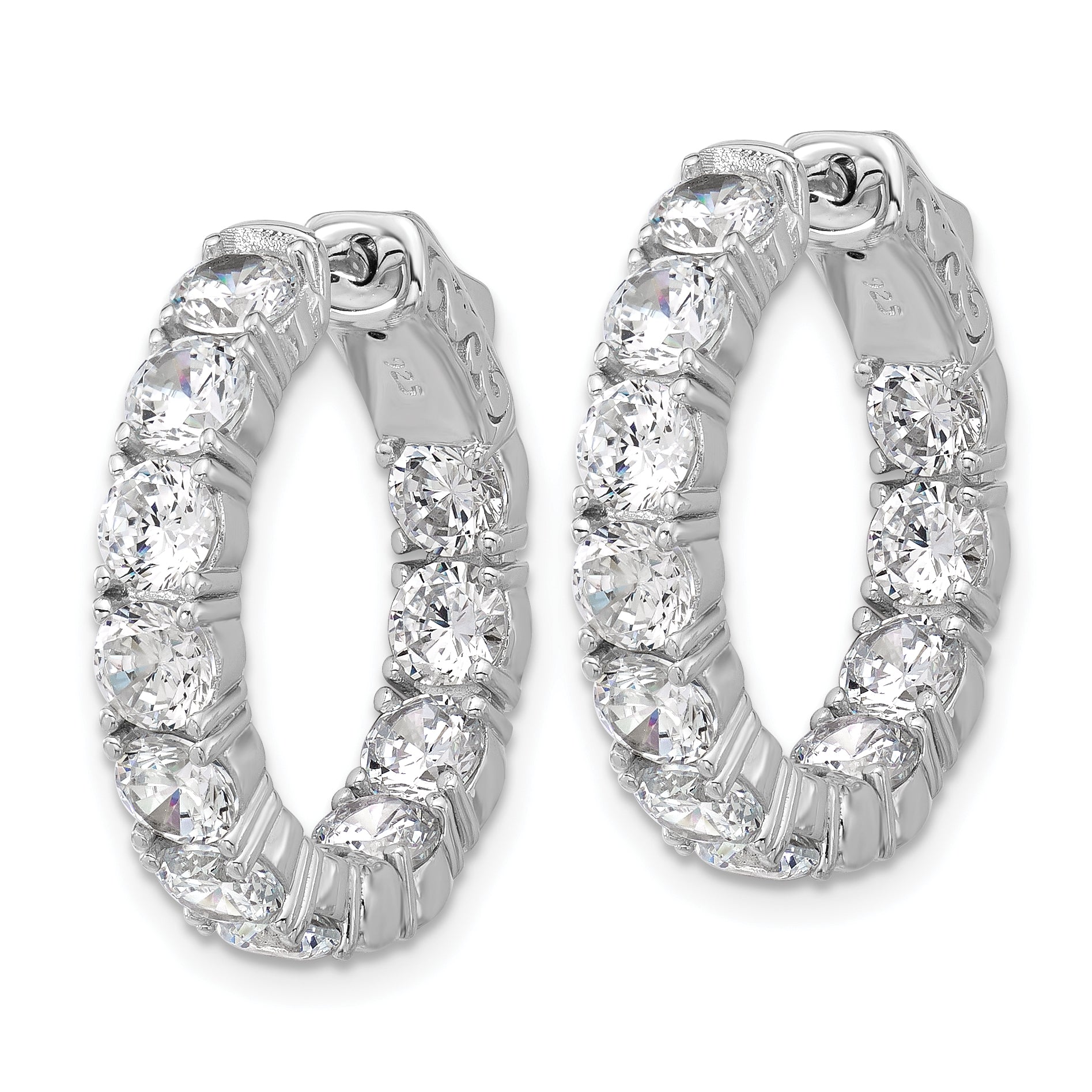 Sterling Shimmer Sterling Silver Rhodium-plated 4mm CZ 22 Stone In and Out Hinged Hoop Earrings Secondary image