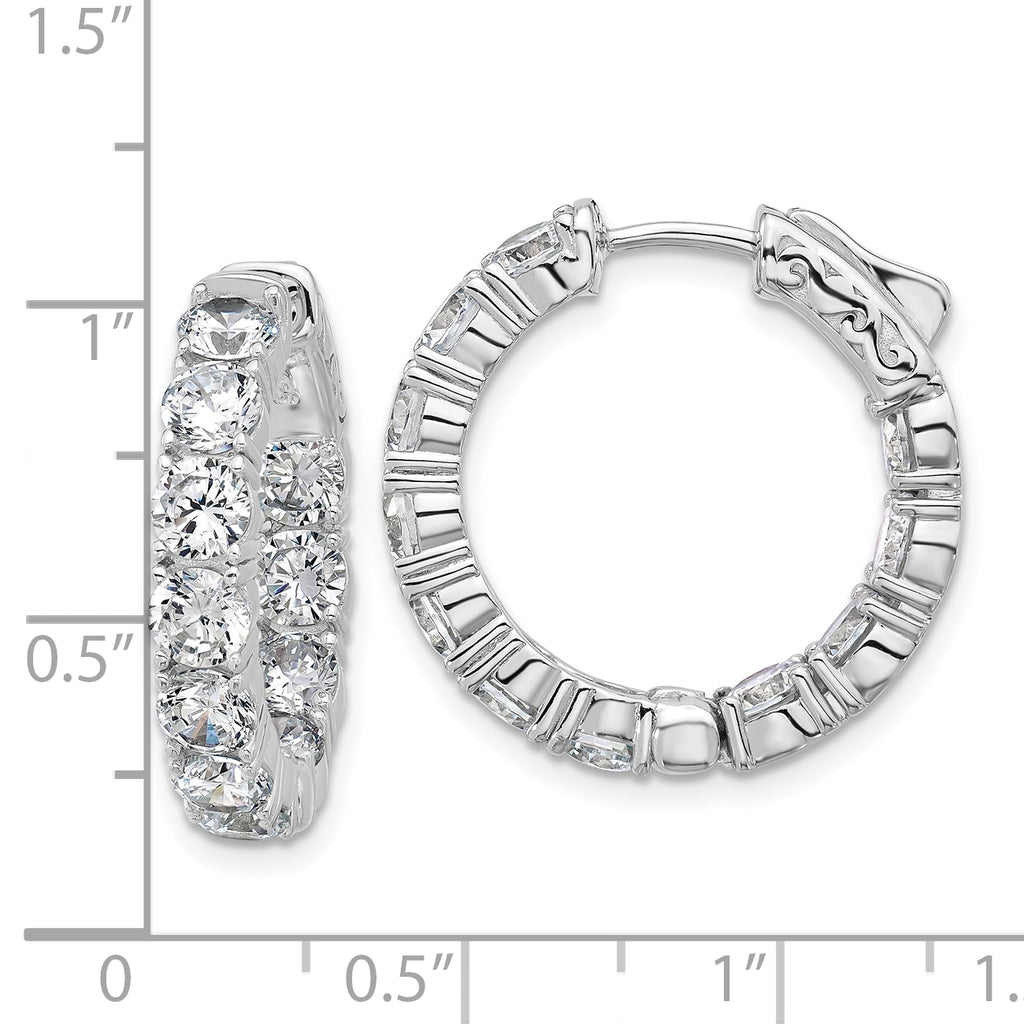 Sterling Shimmer Sterling Silver Rhodium-plated 4mm CZ 22 Stone In and Out Hinged Hoop Earrings