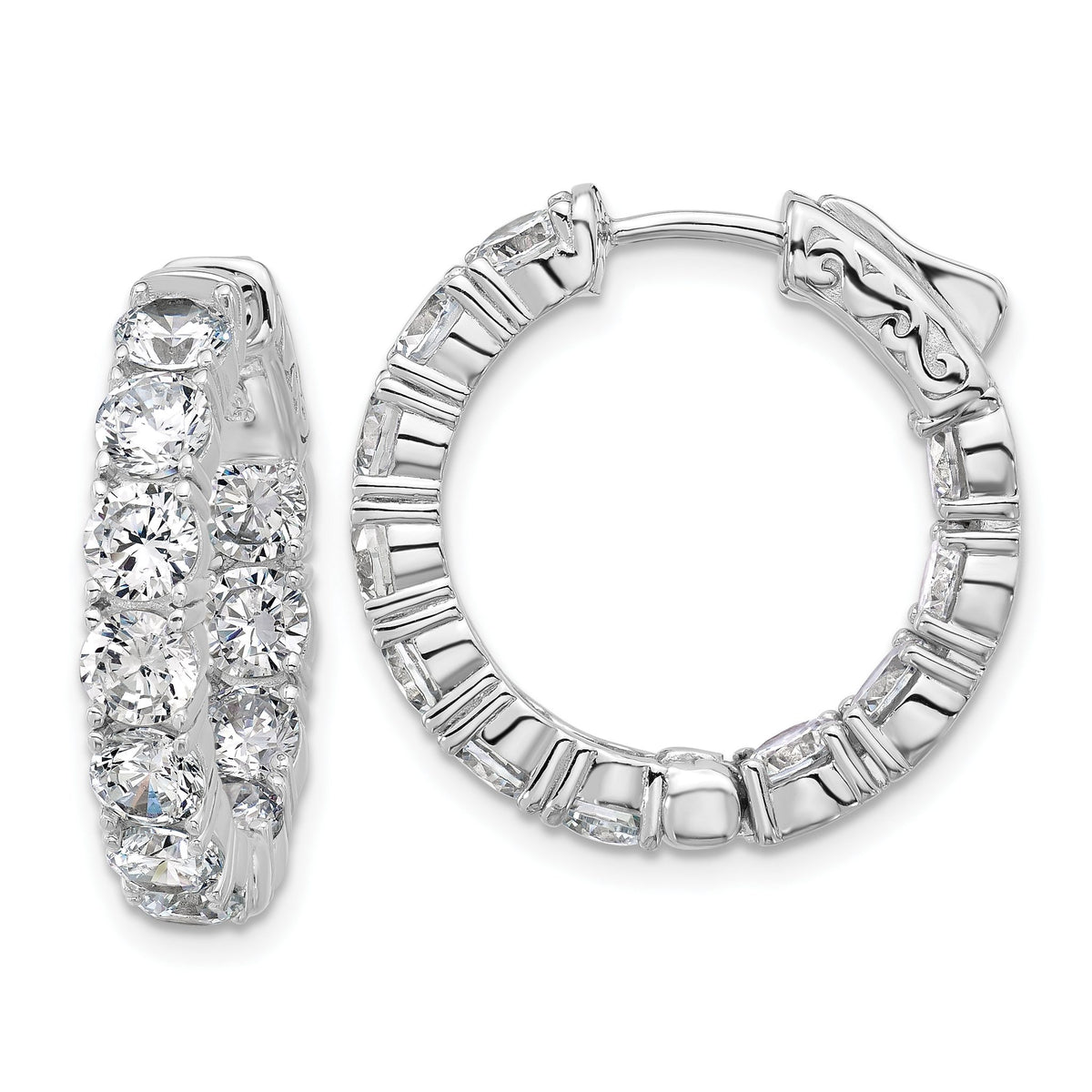 Cubic Zirconia 22-Stone Out Hoop Earrings in Sterling Silver, 23mm Hinged - Sophia Jewelers Main image