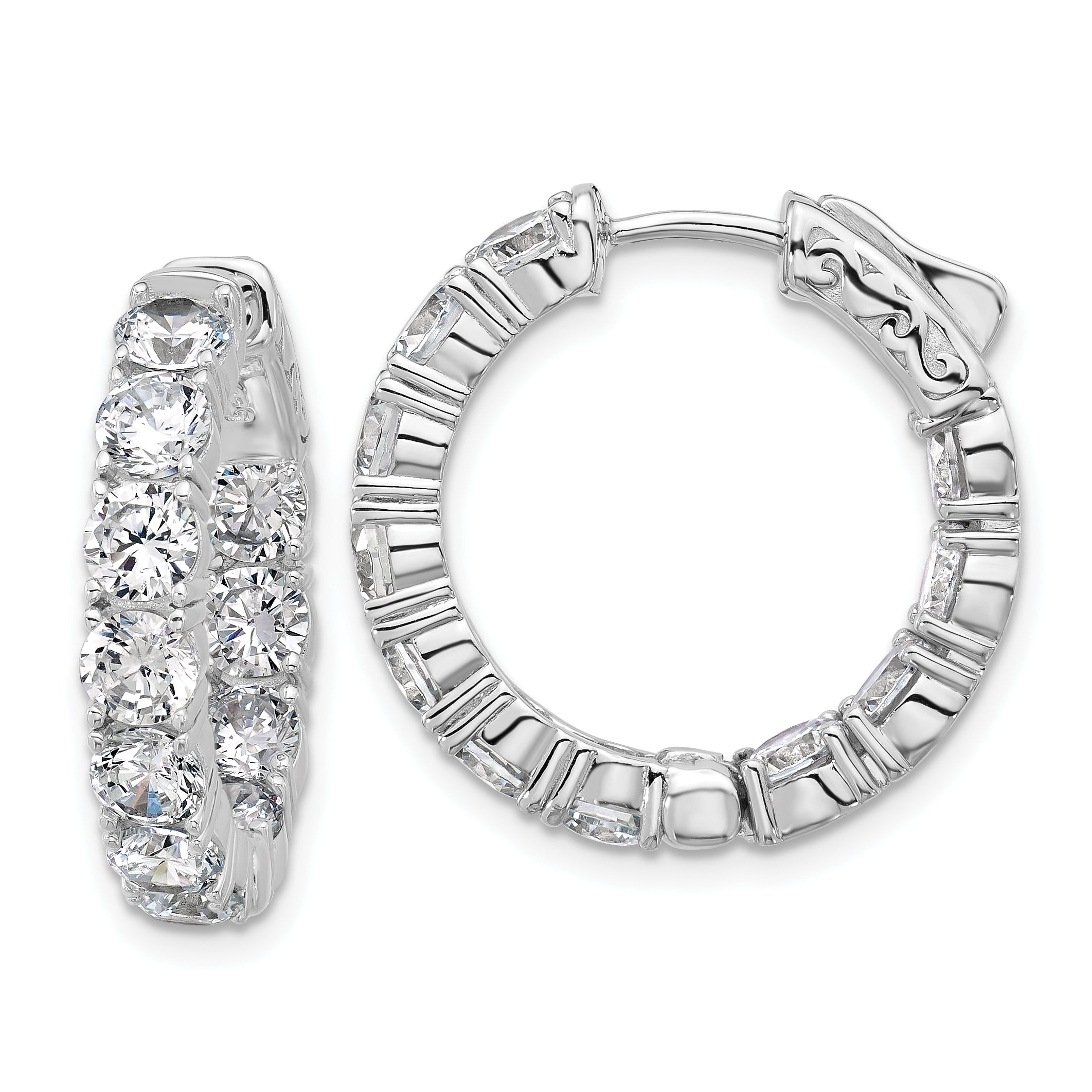 Sterling Shimmer Sterling Silver Rhodium-plated 4mm CZ 22 Stone In and Out Hinged Hoop Earrings Main image