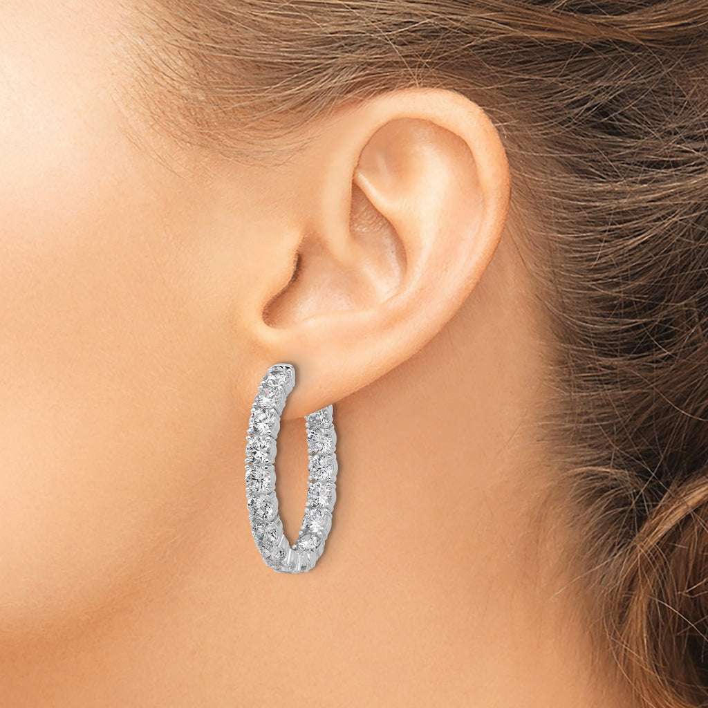 Sterling Shimmer Sterling Silver Rhodium-plated  4.25mm CZ 32 Stone Oval In and Out Hinged Hoop Earrings