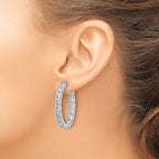 Sterling Shimmer Sterling Silver Rhodium-plated  4.25mm CZ 32 Stone Oval In and Out Hinged Hoop Earrings