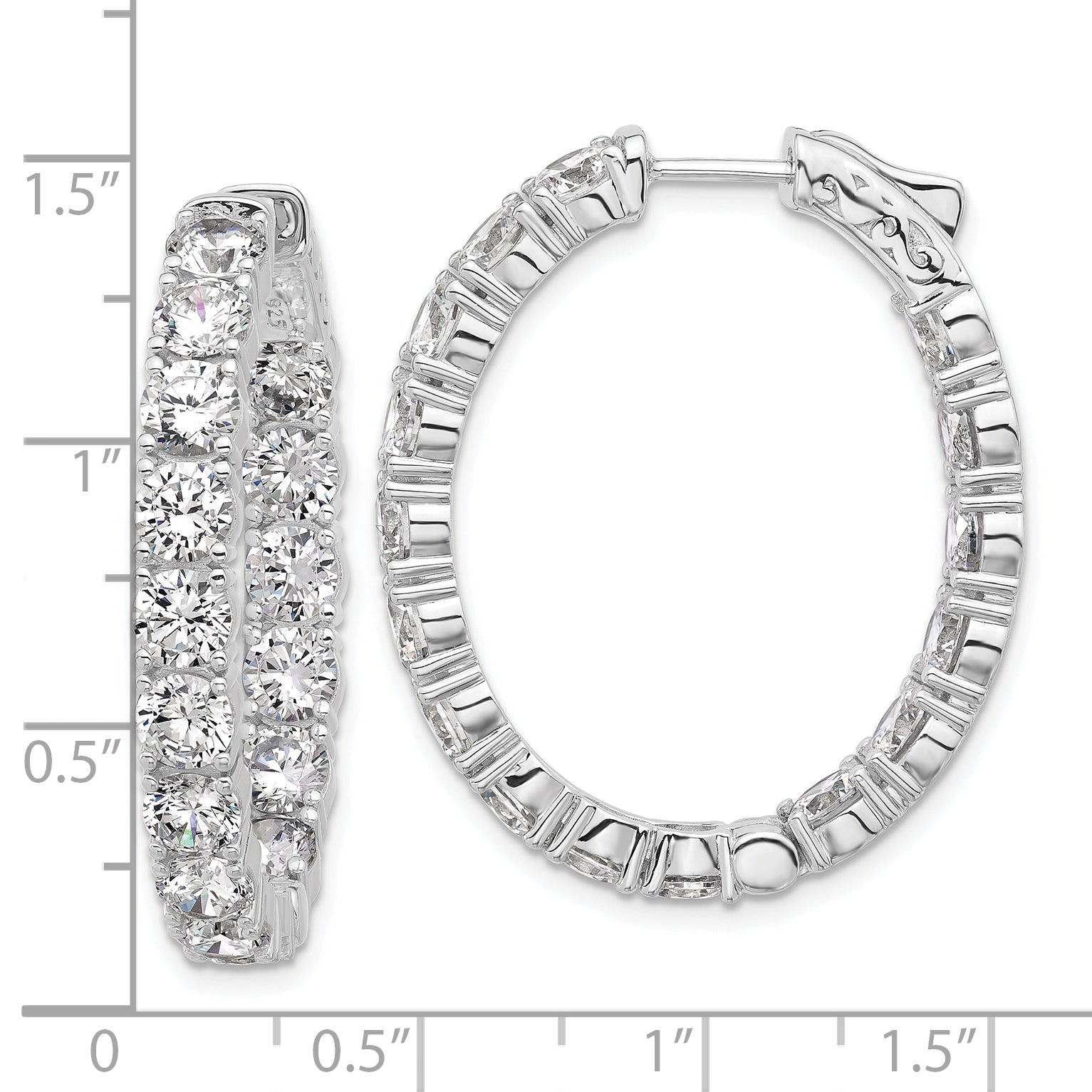 Sterling Shimmer Sterling Silver Rhodium-plated  4.25mm CZ 32 Stone Oval In and Out Hinged Hoop Earrings