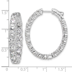 Sterling Shimmer Sterling Silver Rhodium-plated  4.25mm CZ 32 Stone Oval In and Out Hinged Hoop Earrings