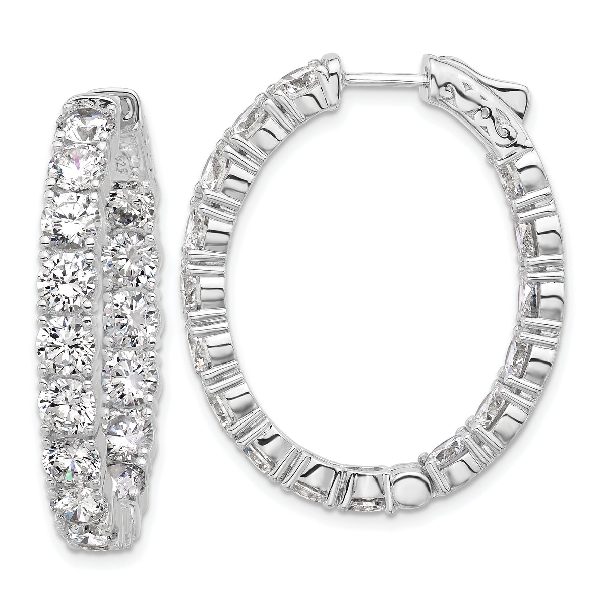 Sterling Shimmer Sterling Silver Rhodium-plated  4.25mm CZ 32 Stone Oval In and Out Hinged Hoop Earrings