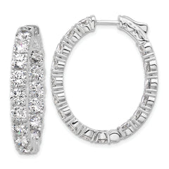 Sterling Shimmer Sterling Silver Rhodium-plated  4.25mm CZ 32 Stone Oval In and Out Hinged Hoop Earrings