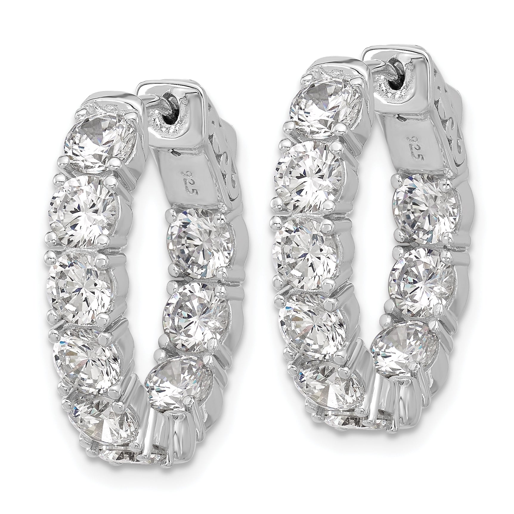 Sterling Shimmer Sterling Silver Rhodium-plated 4.3mm CZ 18 Stone Oval In and Out Hinged Hoop Earrings Secondary image