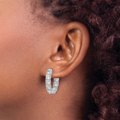 Sterling Shimmer Sterling Silver Rhodium-plated 4.3mm CZ 18 Stone Oval In and Out Hinged Hoop Earrings