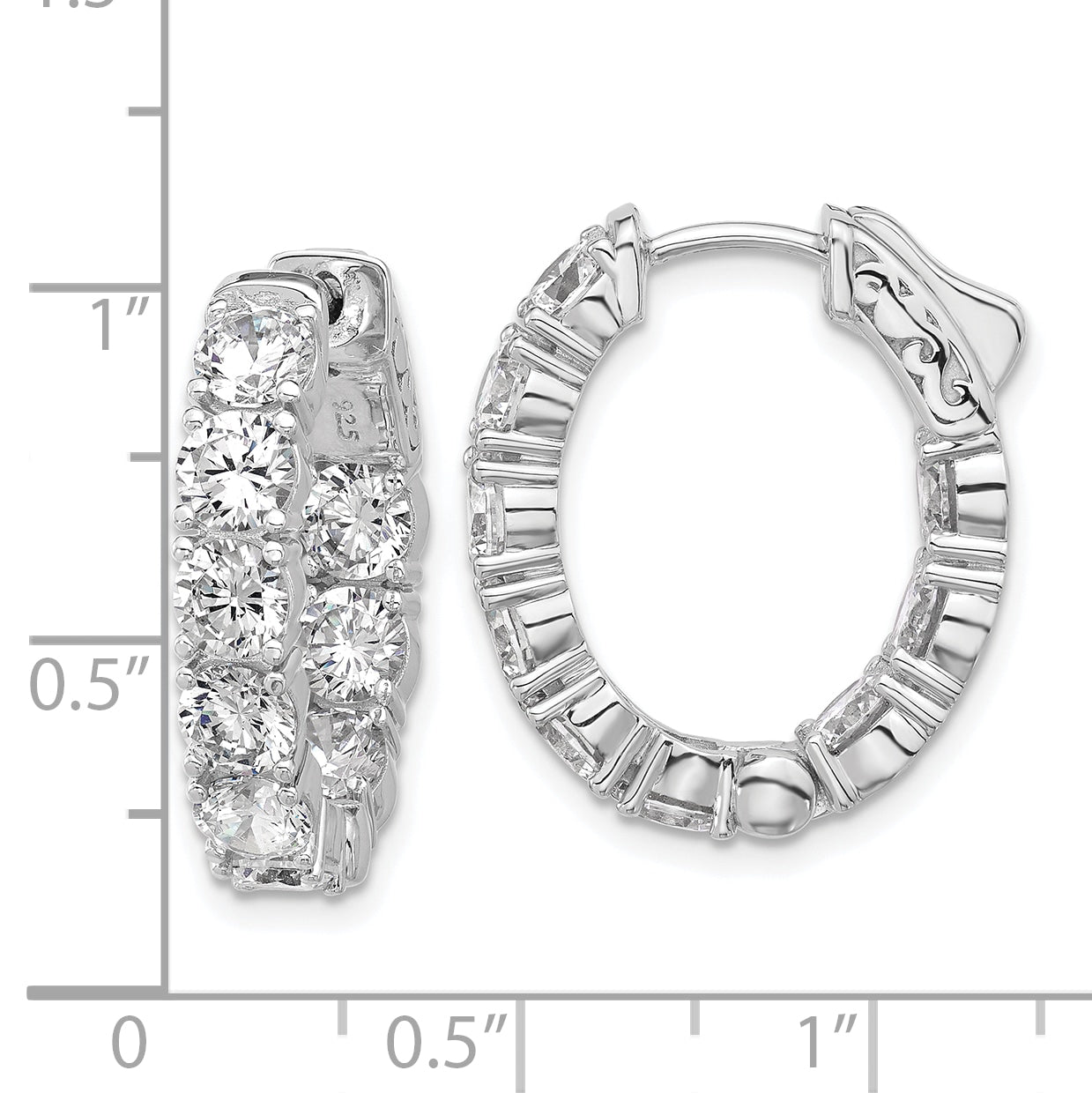 Sterling Shimmer Sterling Silver Rhodium-plated 4.3mm CZ 18 Stone Oval In and Out Hinged Hoop Earrings